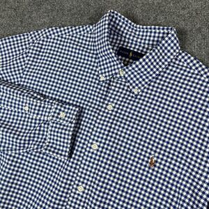 Polo Ralph Lauren Shirt Mens XL Blue White Gingham Check Flesh Pony Oxford